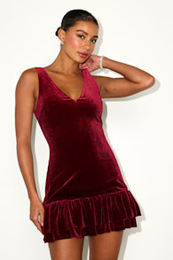 Medina Red Velvet Tiered Drop Waist Mini Dress 1