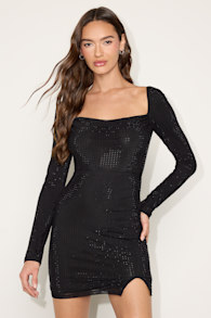Ferrara Black Rhinestone Tie-Back Mini Dress 1