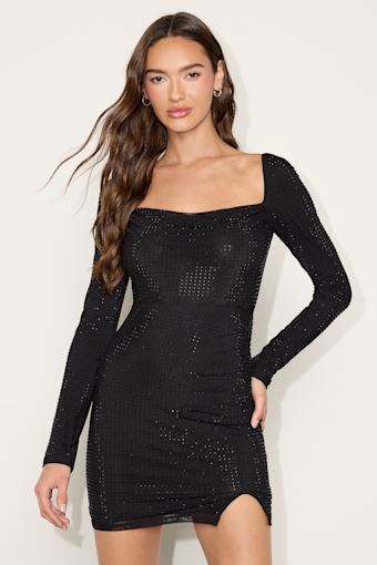 Ferrara Black Rhinestone Tie-Back Mini Dress 1