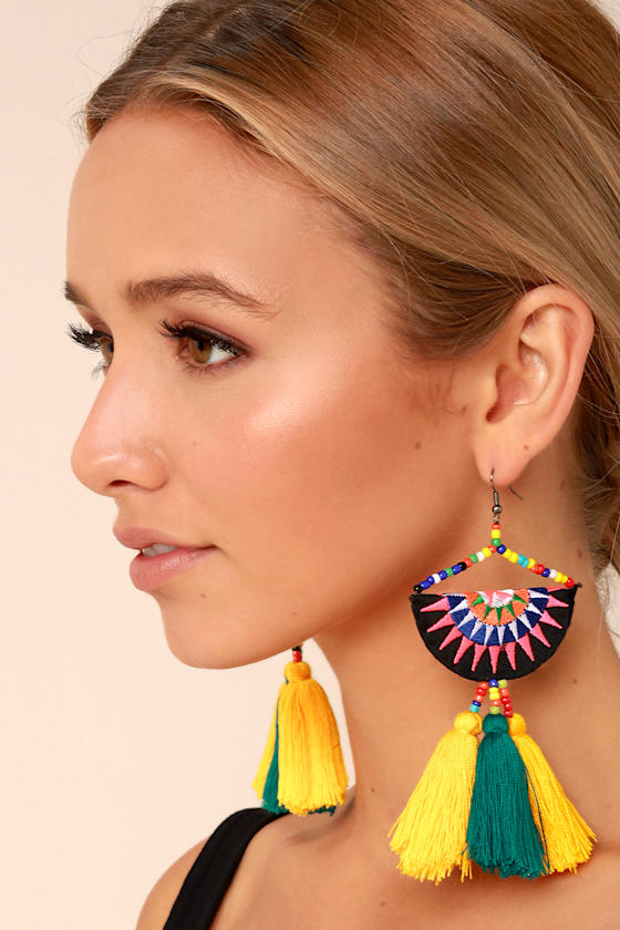 Boho Yellow Earrings Tassel Earrings Beaded Earrings Lulus