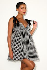 Neandra Black Pearl Tie-Strap Babydoll Mini Dress 1