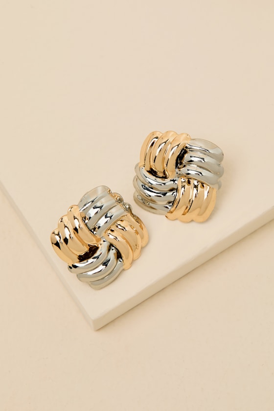 Square Ribbed Earrings Gold & Silver Earrings - Square Stud Earrings - Ribbed Earrings - Lulus