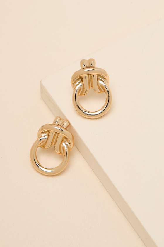 Bensen Gold Knotted Doorknocker Earrings 1