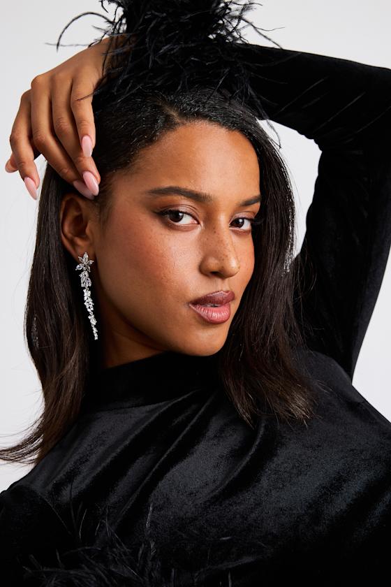 Kabira Silver Rhinestone Flower Drop Earrings