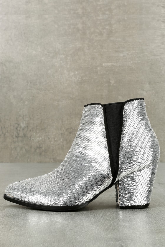 Stunning Sequin Booties - Silver Booties - Vegan Booties - Lulus