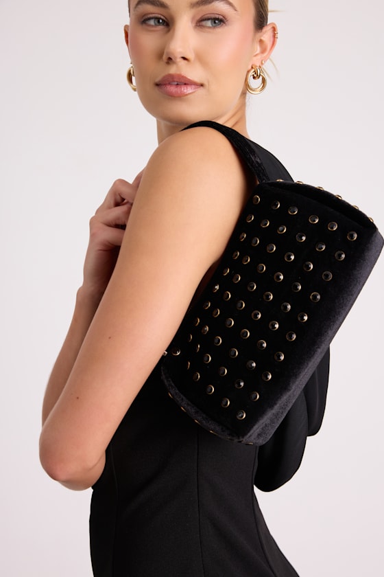 Adele Black Velvet Studded Shoulder Bag 3