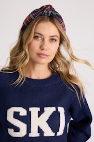 Tartan Navy Multi Plaid Knotted Headband 1