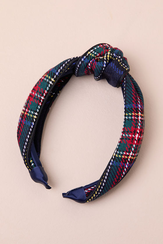 Tartan Navy Multi Plaid Knotted Headband 1
