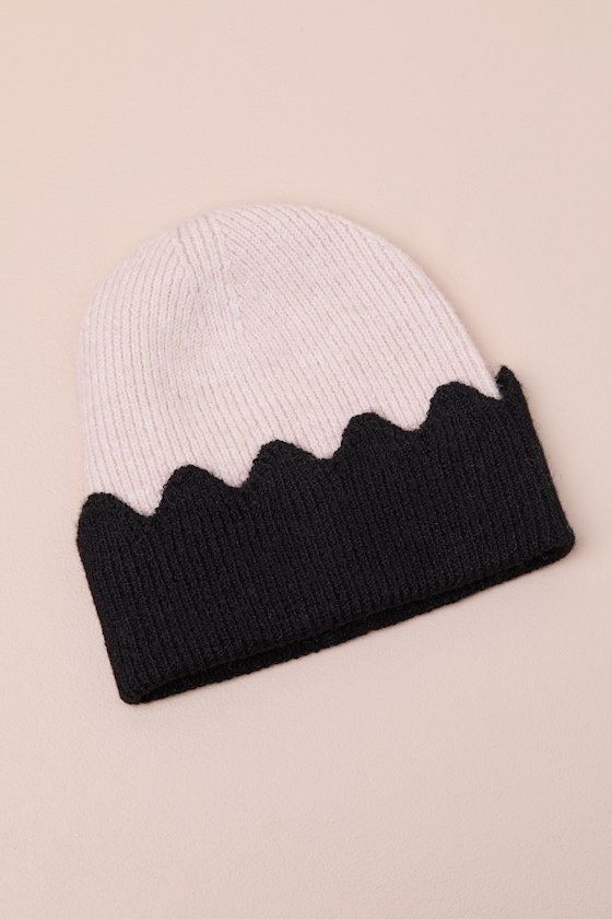 Melody Ivory and Black Scalloped Beanie 1