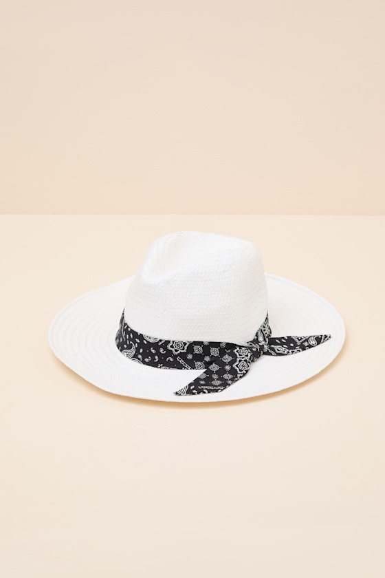 Raven White Bandana Woven Straw Fedora Hat 1