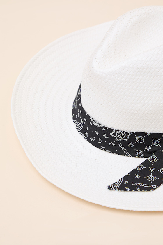 Shiraleah Raven Hat - White Straw Woven Fedora - Bandana Hat - Image 4