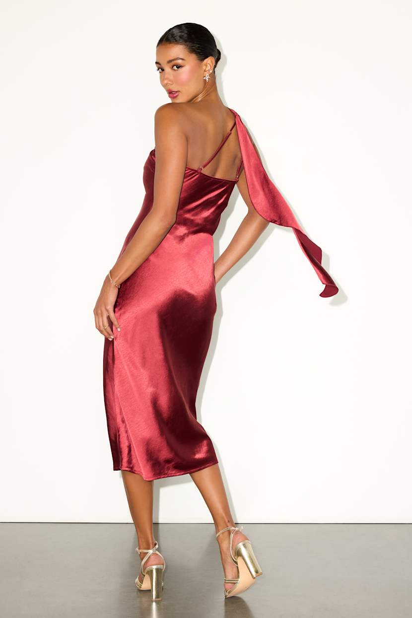 paprika red satin midi wrap dress Stretch Satin Corset Back Midi Dress In Matador Red