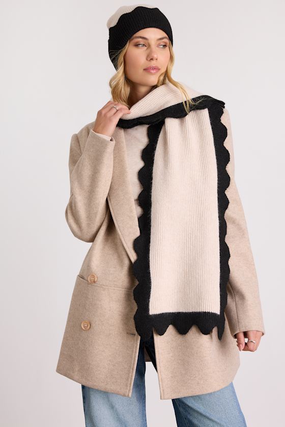Shiraleah Melody Scarf - Ivory Colorblock Scarf - Scalloped Scarf
