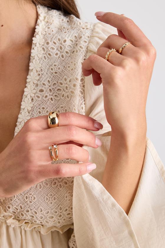 Elspeth Gold Rhinestone Four-Piece Ring Set 1