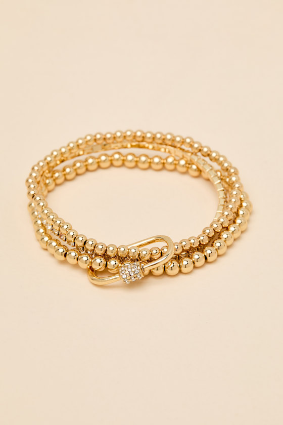 Fontaine Gold Beaded Rhinestone Three-Piece Bracelet Set 1