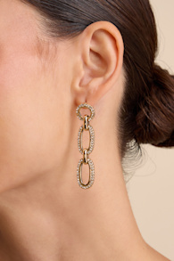 Brita Gold Rhinestone Chain Link Drop Earrings 1