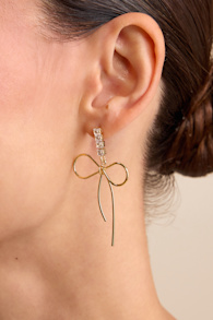 Fletcher Gold Rhinestone Bow Drop Earrings 1