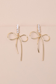Fletcher Gold Rhinestone Bow Drop Earrings 2