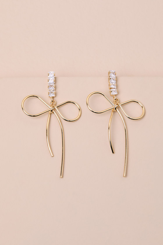 Fletcher Gold Rhinestone Bow Drop Earrings 2