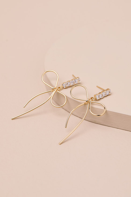 Gold Bow Drop Earrings - Bow Earrings - Bow Jewelry - Earrings - Image 3