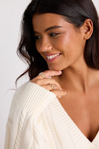 Daison Gold Rhinestone Four-Piece Ring Set 1