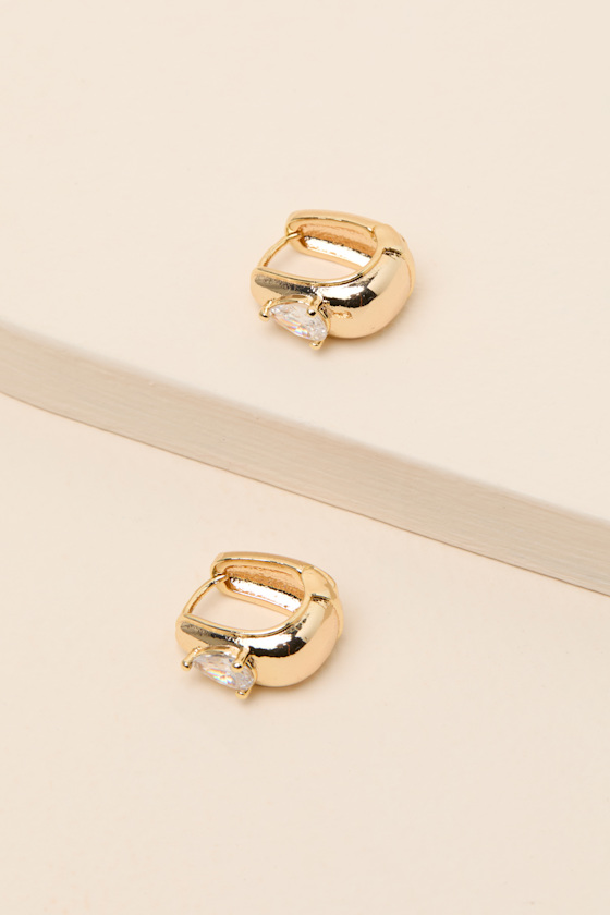 Belia Gold Rhinestone Chunky Hoop Earrings - thumbnail 3