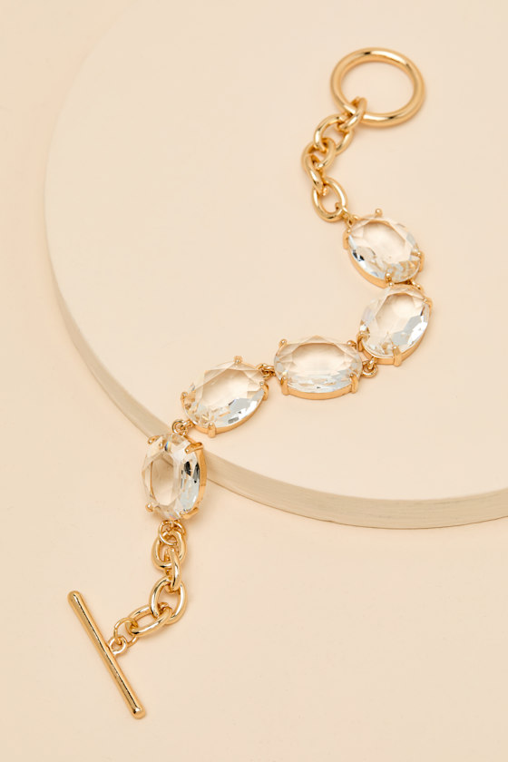 Lavetta Gold Oval Rhinestone Toggle Chain Bracelet