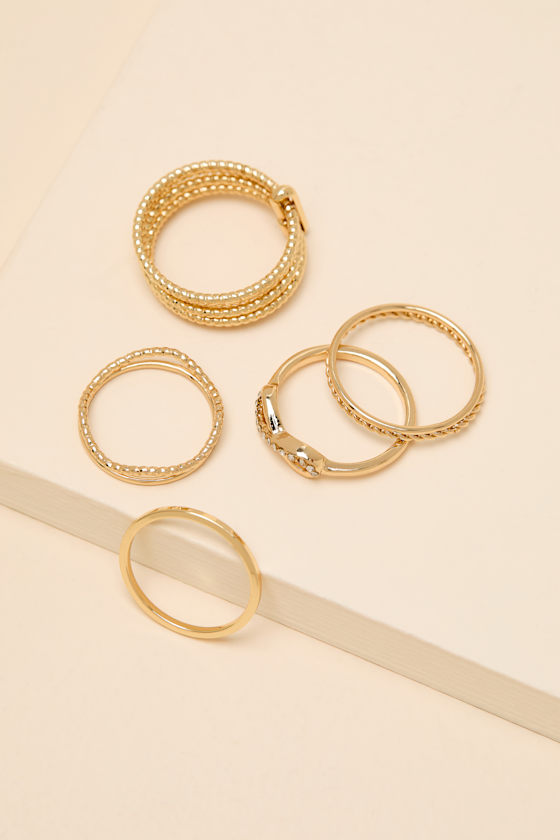 Milo Gold Textured Five-Piece Ring Set 1