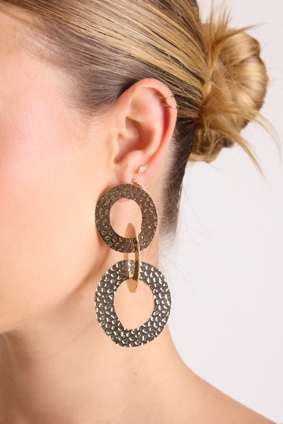 Jila Gold Hammered Linked Statement Earrings 1