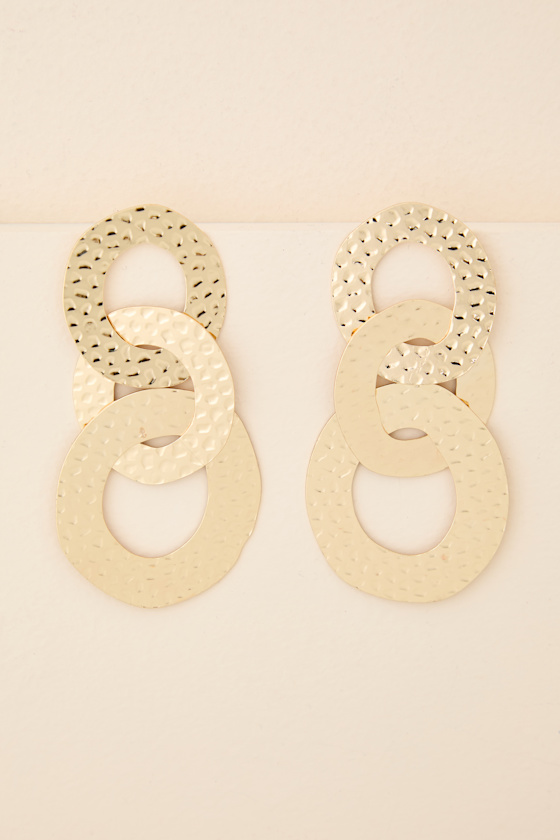 Jila Gold Hammered Linked Statement Earrings 4