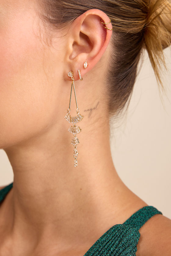 Chamberline Gold Rhinestone Drop Earrings 1