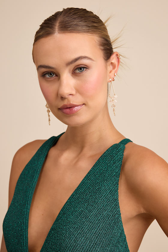 Chamberline Gold Rhinestone Drop Earrings - thumbnail 4