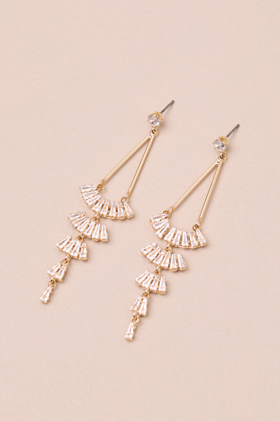 Chamberline Gold Rhinestone Drop Earrings - thumbnail 3