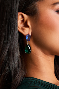 Hollyn Blue and Green Rhinestone Drop Earrings 1