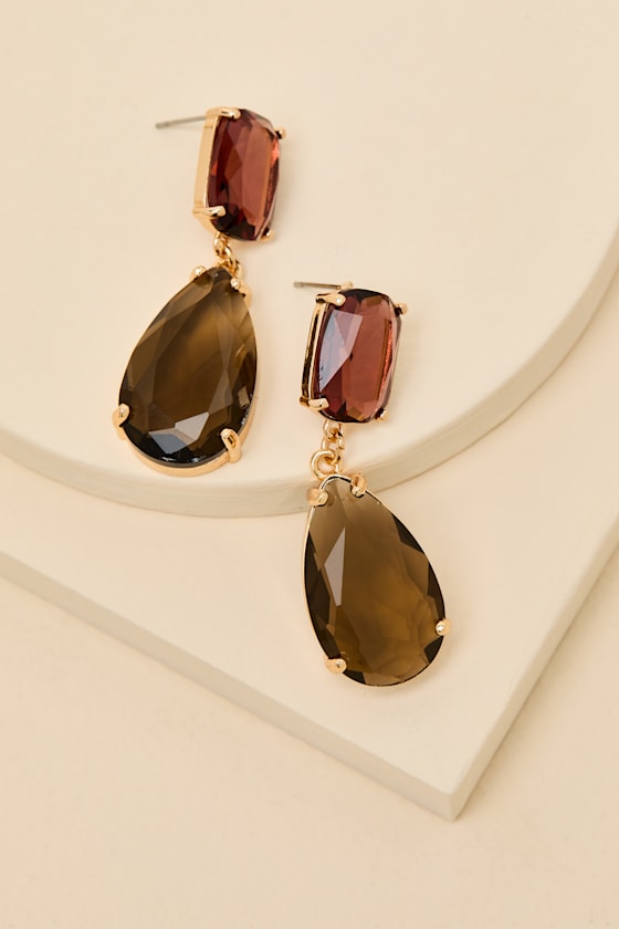 Hollyn Rust and Brown Rhinestone Drop Earrings 1