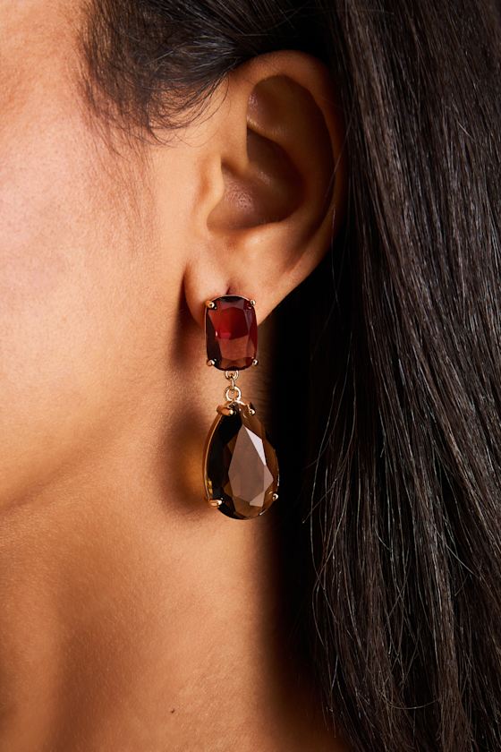Hollyn Rust and Brown Rhinestone Drop Earrings - thumbnail 3