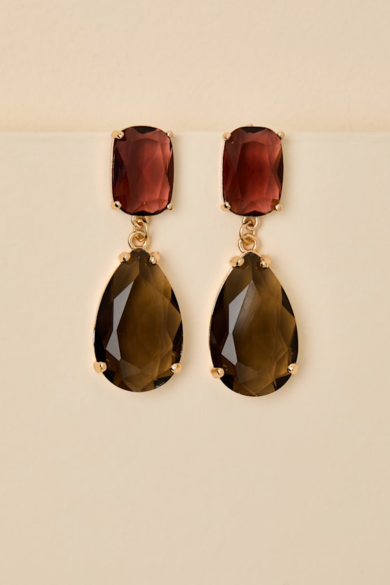 Hollyn Rust and Brown Rhinestone Drop Earrings - thumbnail 4