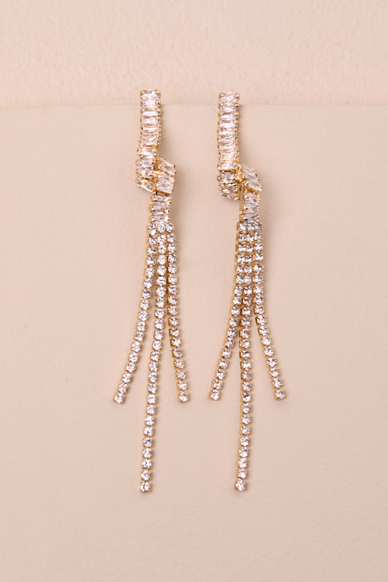 Kimura Gold Rhinestone Twisted Fringe Drop Earrings 1