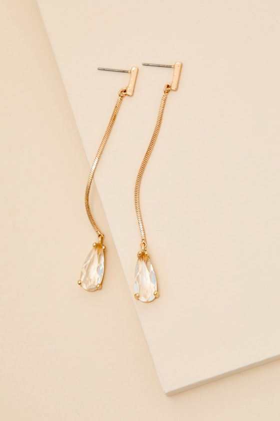 Melodia Gold Chain Rhinestone Drop Earrings - thumbnail 4