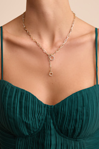 Mercier Gold Chain Link Rhinestone Lariat Necklace 1