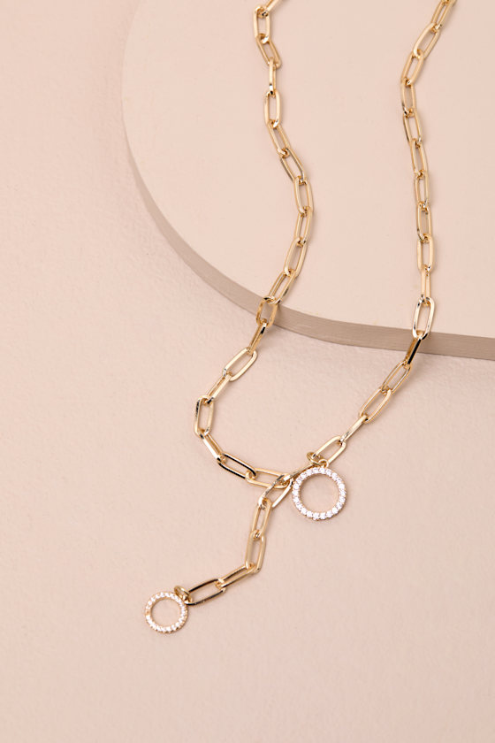 Mercier Gold Chain Link Rhinestone Lariat Necklace 2