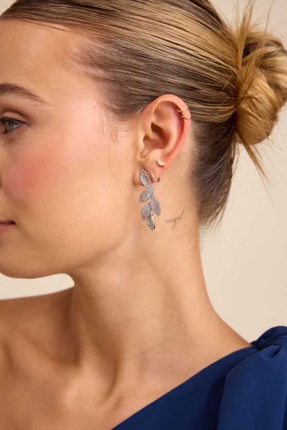 Windsor Silver Rhinestone Leaf Drop Earrings 1