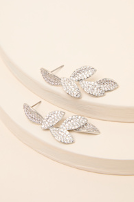 Windsor Silver Rhinestone Leaf Drop Earrings 1