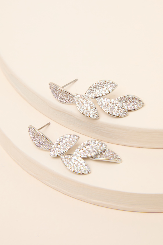 Windsor Silver Rhinestone Leaf Drop Earrings 1
