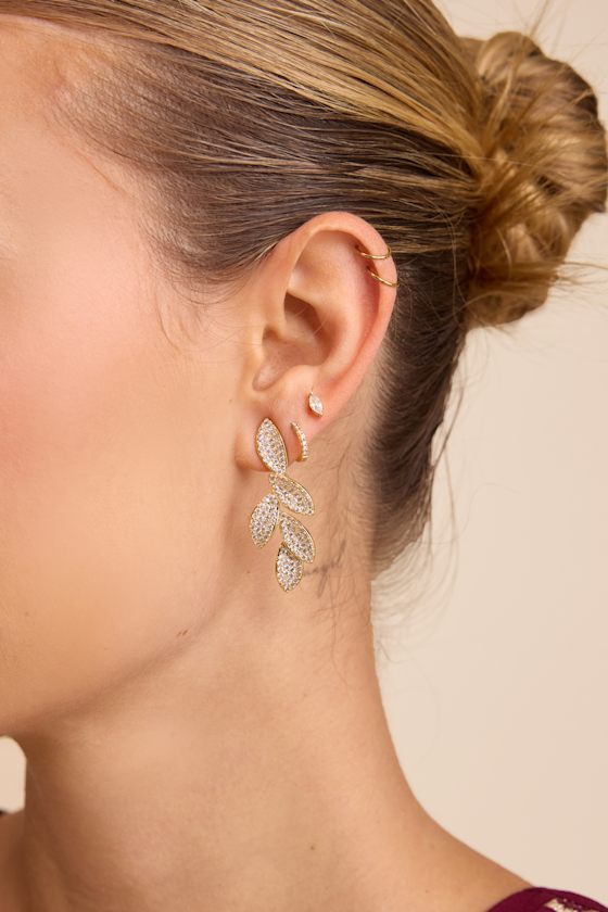 Windsor Gold Rhinestone Leaf Drop Earrings 1