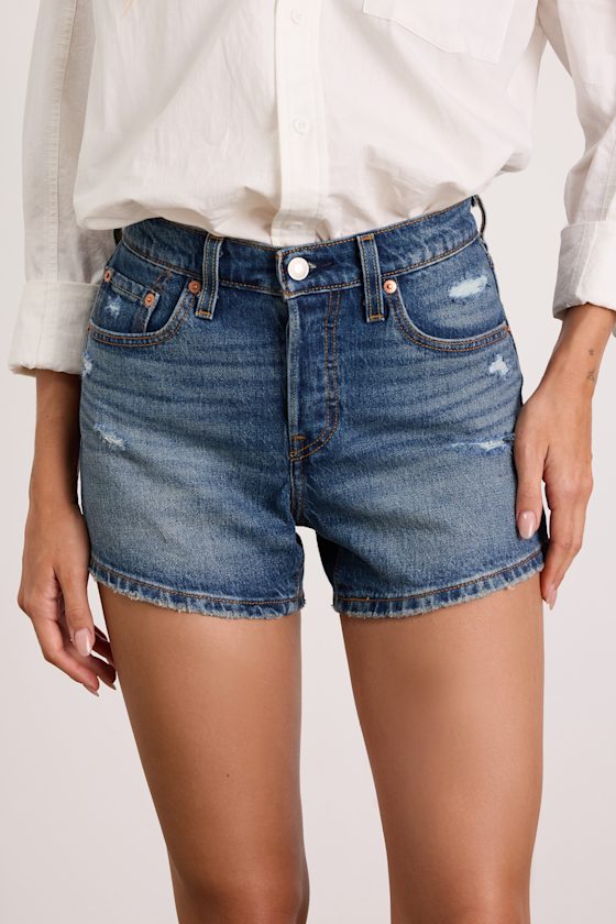 501 Curve Dark Wash Denim Distressed Shorts - thumbnail 3