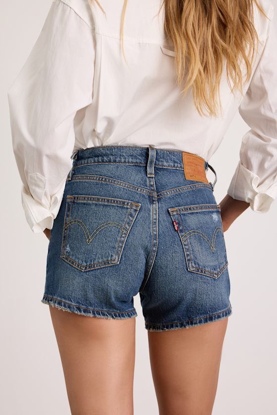 501 Curve Dark Wash Denim Distressed Shorts - thumbnail 4