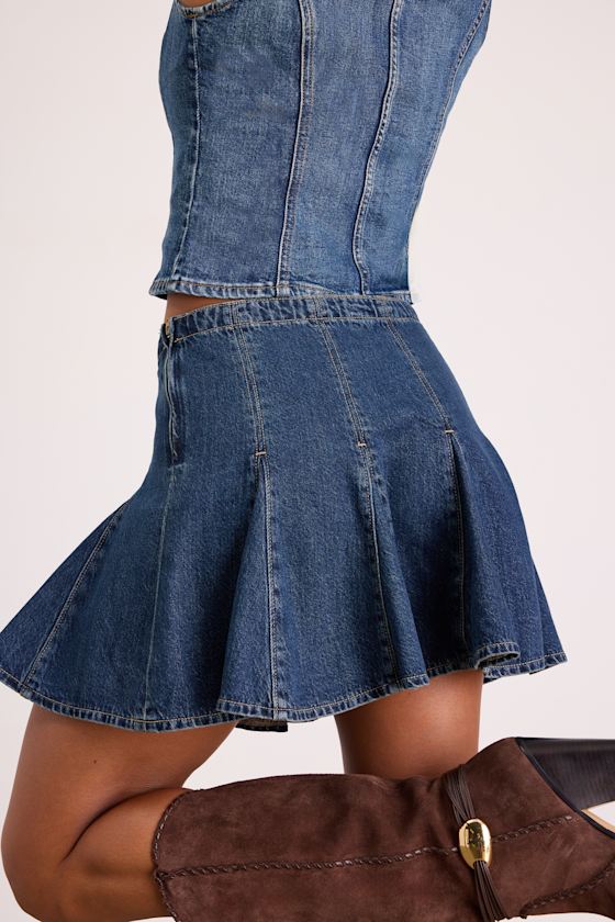 Levi's Godet Skirt - Dark Wash Denim Skirt - Godet Skater Skirt - Image 3