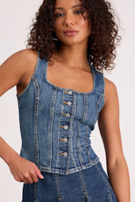 Sculpted Medium Wash Denim Vest Top 1