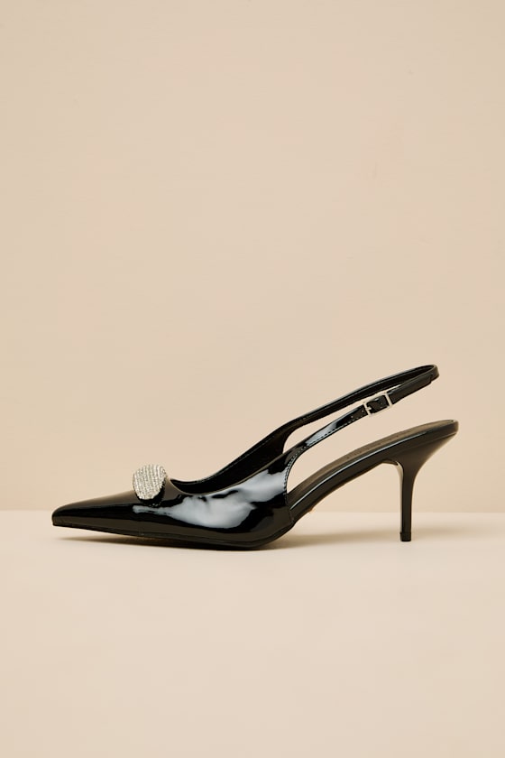 Lonan Black Patent Rhinestone Slingback Pumps 1